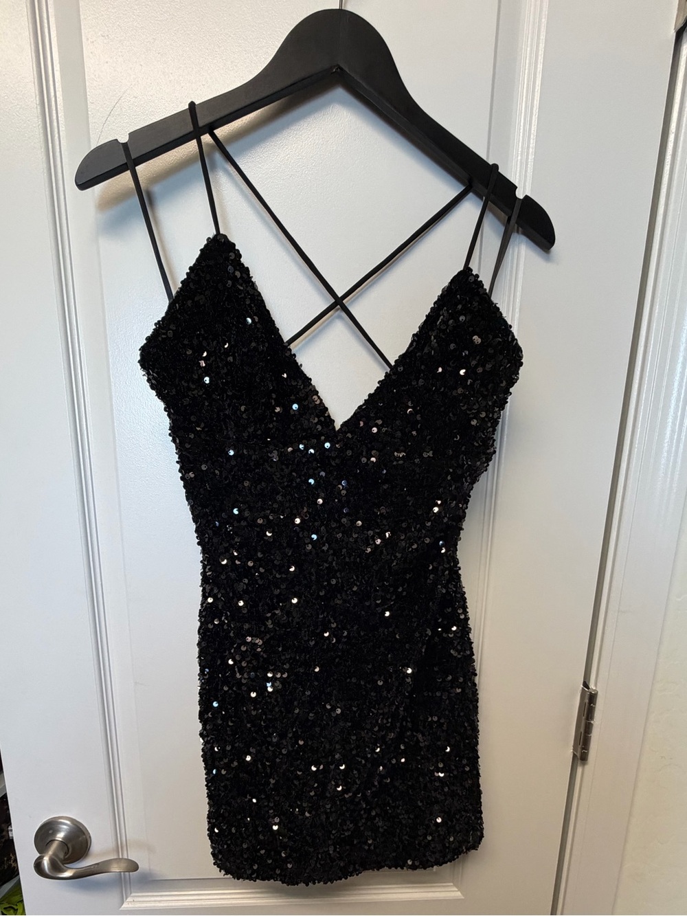 Princess Polly Black Sequin Mini Dress with Crisscross Straps